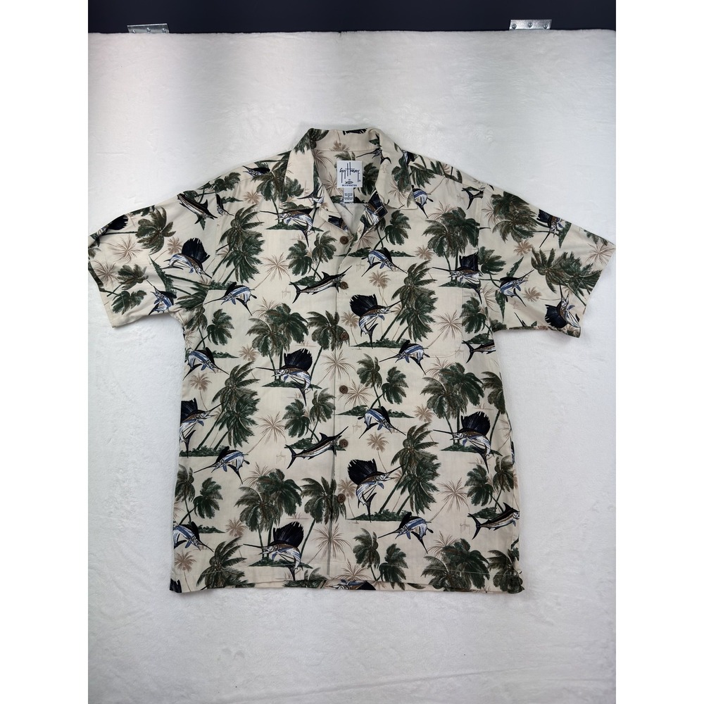 Guy Harvey Shirt Mens‎ XL Multicolor Hawaiian Short Sleeve Button Front Tropical